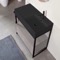 Console Sink Vanity With Matte Black Ceramic Sink and Grey Oak Drawer